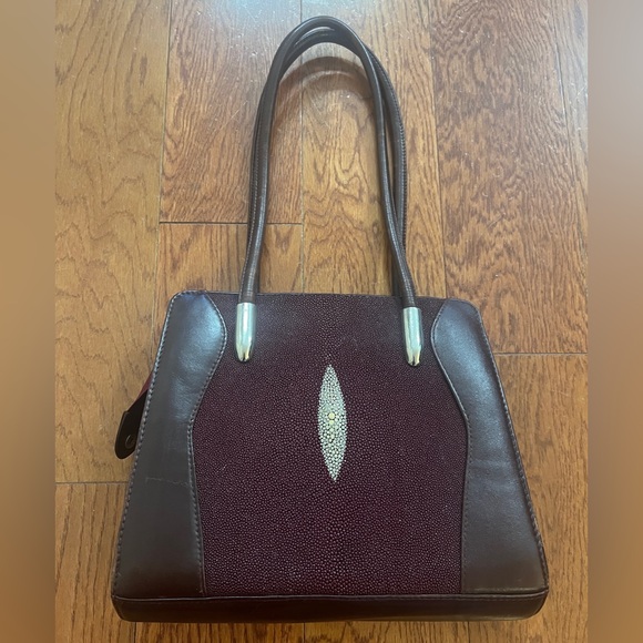 Kismet Handbags - Vintage Kismet Stingray Burgundy Leather Handbag